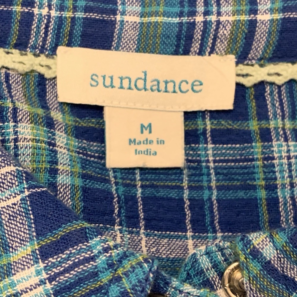 Sundance Cotton Blue Plaid Pearl Button Up Coastal Weekend Western Shirt Medium - Picture 12 of 15